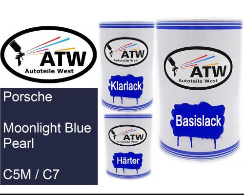 Porsche, Moonlight Blue Pearl, C5M / C7: 500ml Lackdose + 500ml Klarlack + 250ml Härter - Set, von ATW Autoteile West.